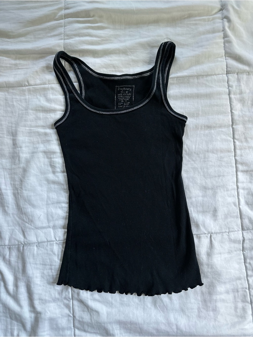 Y2K Discovery Black Ribbed 100% Cotton Tank Top with Contrast Stitching